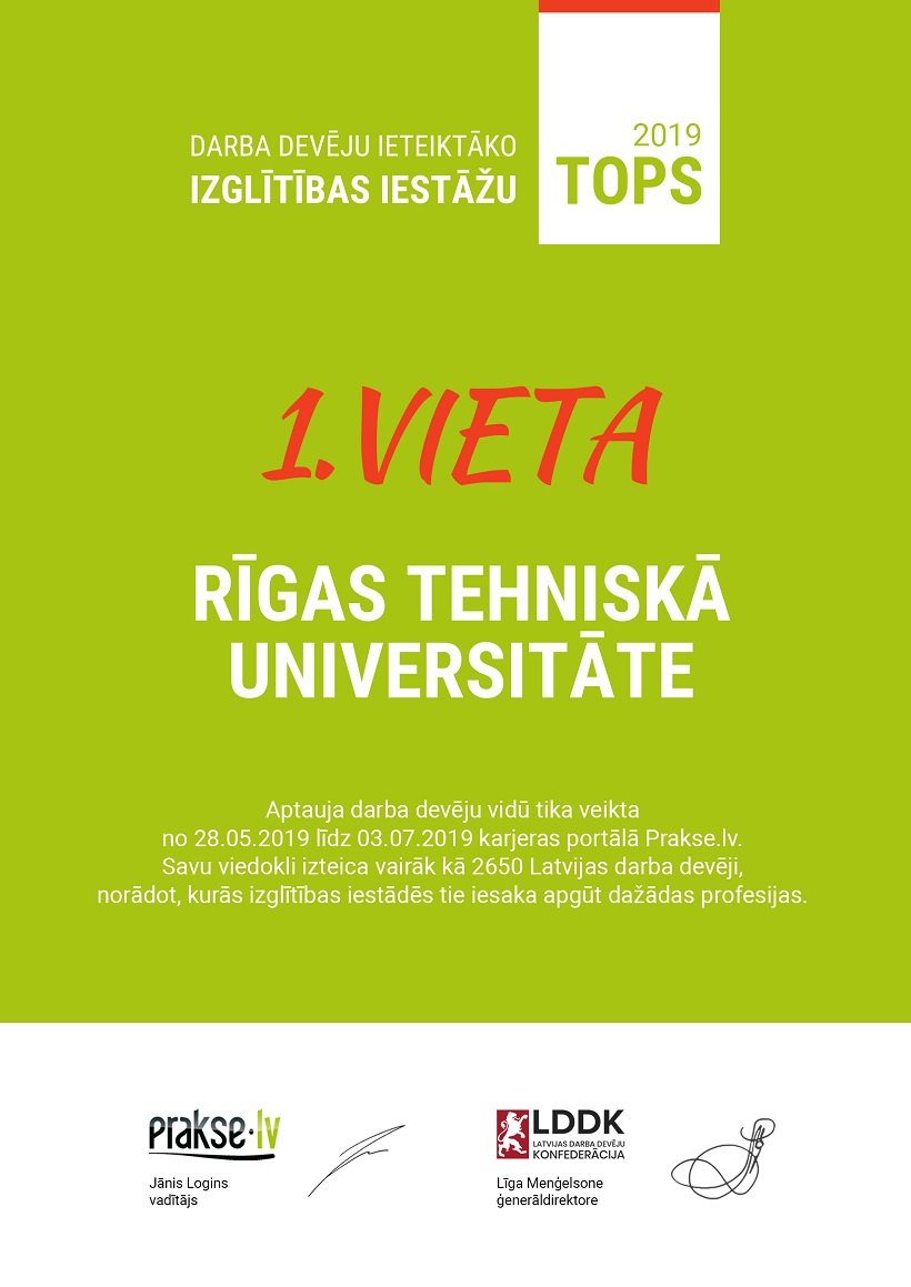 RTU – jau astoto gadu darba devēju ieteiktākā augstskola Latvijā