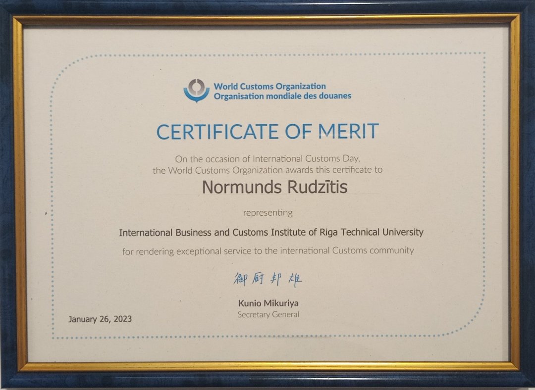 RTU FEEM Assistant Professor Receives a Certificate of Merit from the World Customs Organization