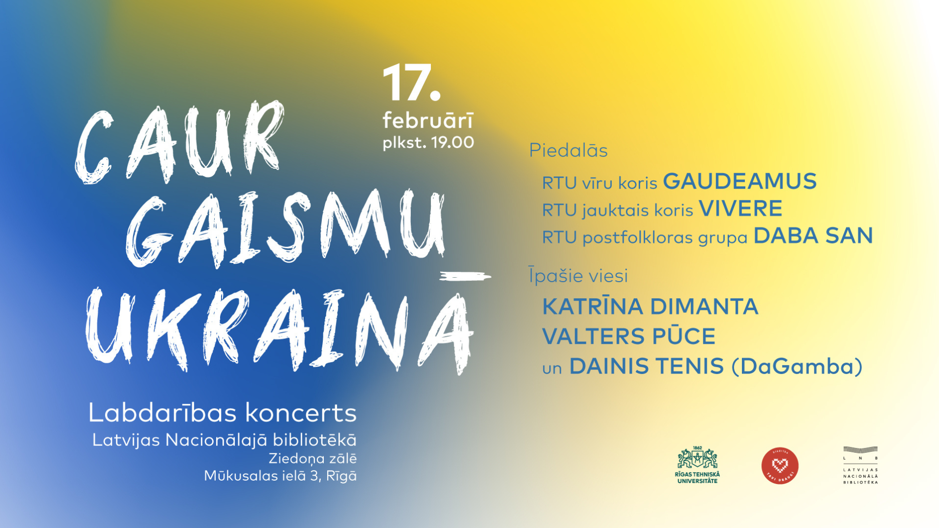 RTU un biedrība «Tavi draugi» aicina uz labdarības koncertu «Caur gaismu Ukrainā», lai vāktu līdzekļus ģeneratoru iegādei Ukrainas izglītības iestādēm