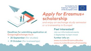 Students are welcome to apply for the Erasmus+ scholarship